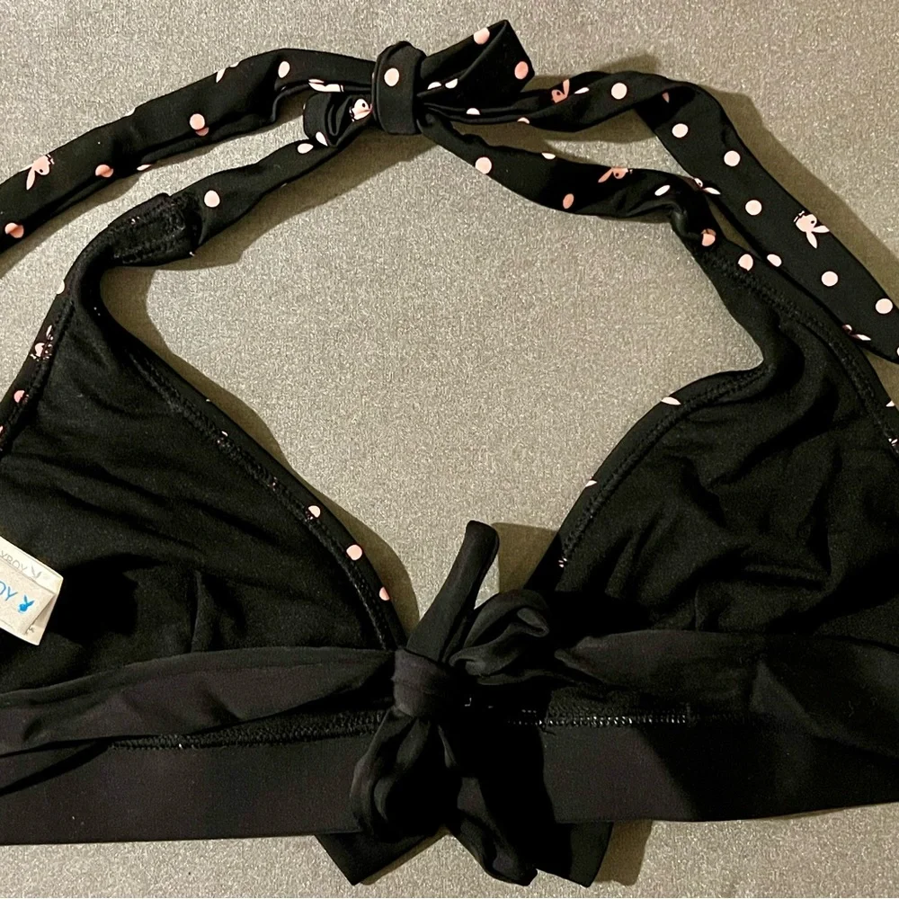 Playboy Black Polka Dot Bikini Set Size XL – Tie Sides & Bow Detail - Picture 5 of 12